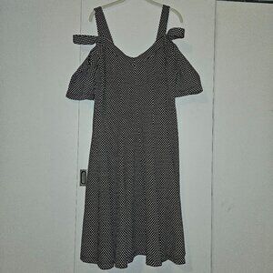 Julian Taylor New York Black & White Polka Dot Cold Shoulder Dress (20W)